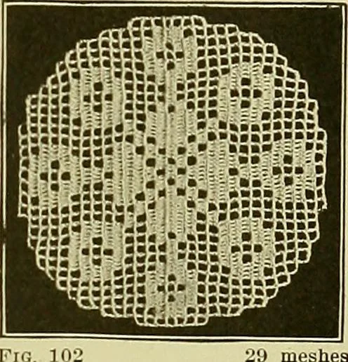 An illustration from The Priscilla filet crochet book, no. 2 ; a collection of beautiful designs in filet crochet, introducing filet crochet brodé, embroidery on crochet and cameo crochet, 1914, leaf 42