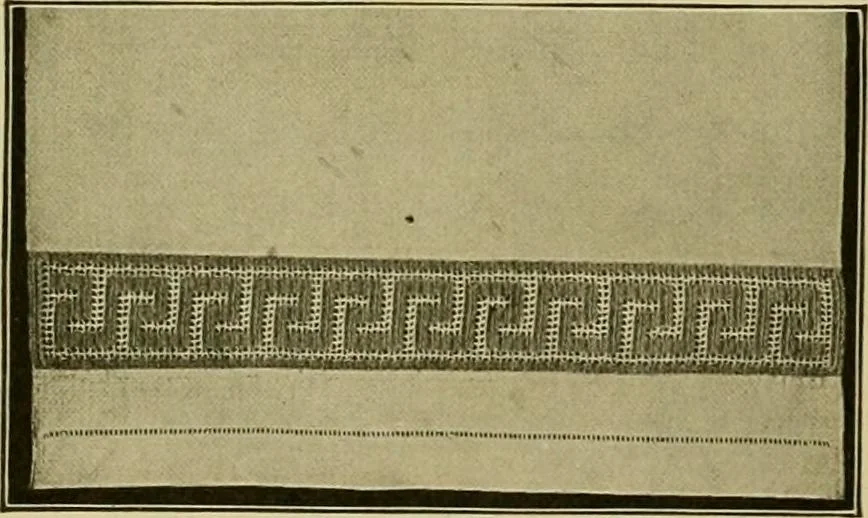 An illustration from The Priscilla filet crochet book, no. 2 ; a collection of beautiful designs in filet crochet, introducing filet crochet brodé, embroidery on crochet and cameo crochet, 1914, leaf 45