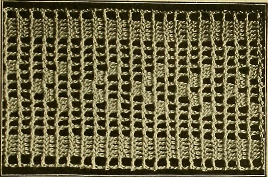An illustration from The Priscilla filet crochet book, no. 2 ; a collection of beautiful designs in filet crochet, introducing filet crochet brodé, embroidery on crochet and cameo crochet, 1914, leaf 48
