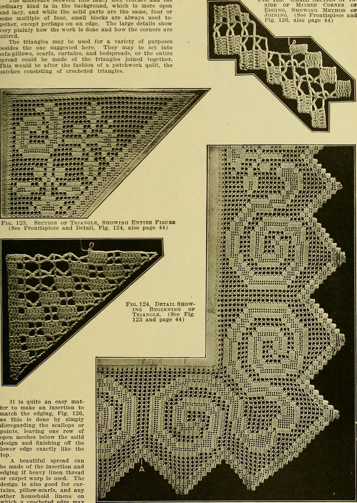 An illustration from The Priscilla filet crochet book, no. 2 ; a collection of beautiful designs in filet crochet, introducing filet crochet brodé, embroidery on crochet and cameo crochet, 1914, leaf 50