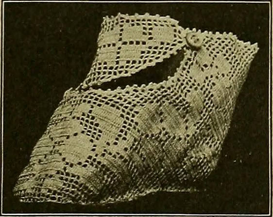 An illustration from The Priscilla filet crochet book, no. 2 ; a collection of beautiful designs in filet crochet, introducing filet crochet brodé, embroidery on crochet and cameo crochet, 1914, leaf 52