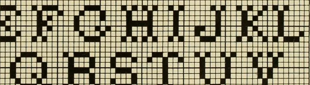 An illustration from The Priscilla filet crochet book; a collection of beautiful designs in filet crochet, equally adapted to cross-stitch, beads and canvas, with working directions, 1911, leaf 42