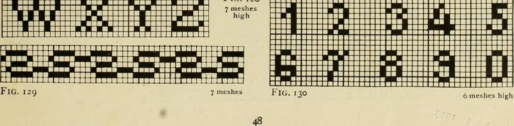 An illustration from The Priscilla filet crochet book; a collection of beautiful designs in filet crochet, equally adapted to cross-stitch, beads and canvas, with working directions, 1911, leaf 42