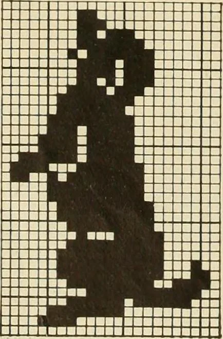 An illustration from The Priscilla filet crochet book; a collection of beautiful designs in filet crochet, equally adapted to cross-stitch, beads and canvas, with working directions, 1911, leaf 7