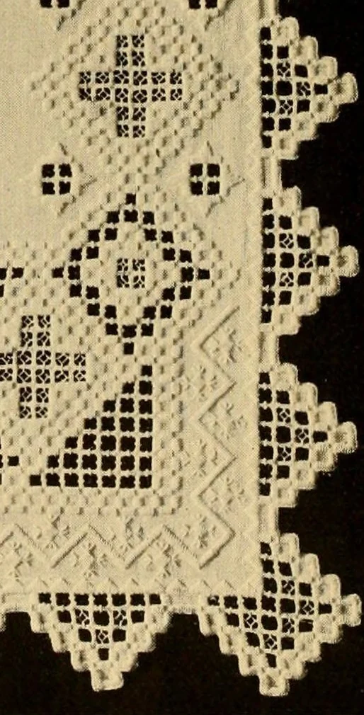 An illustration from The Priscilla Hardanger book; a collection of beautiful designs in Hardanger embroidery, 1909, leaf 44