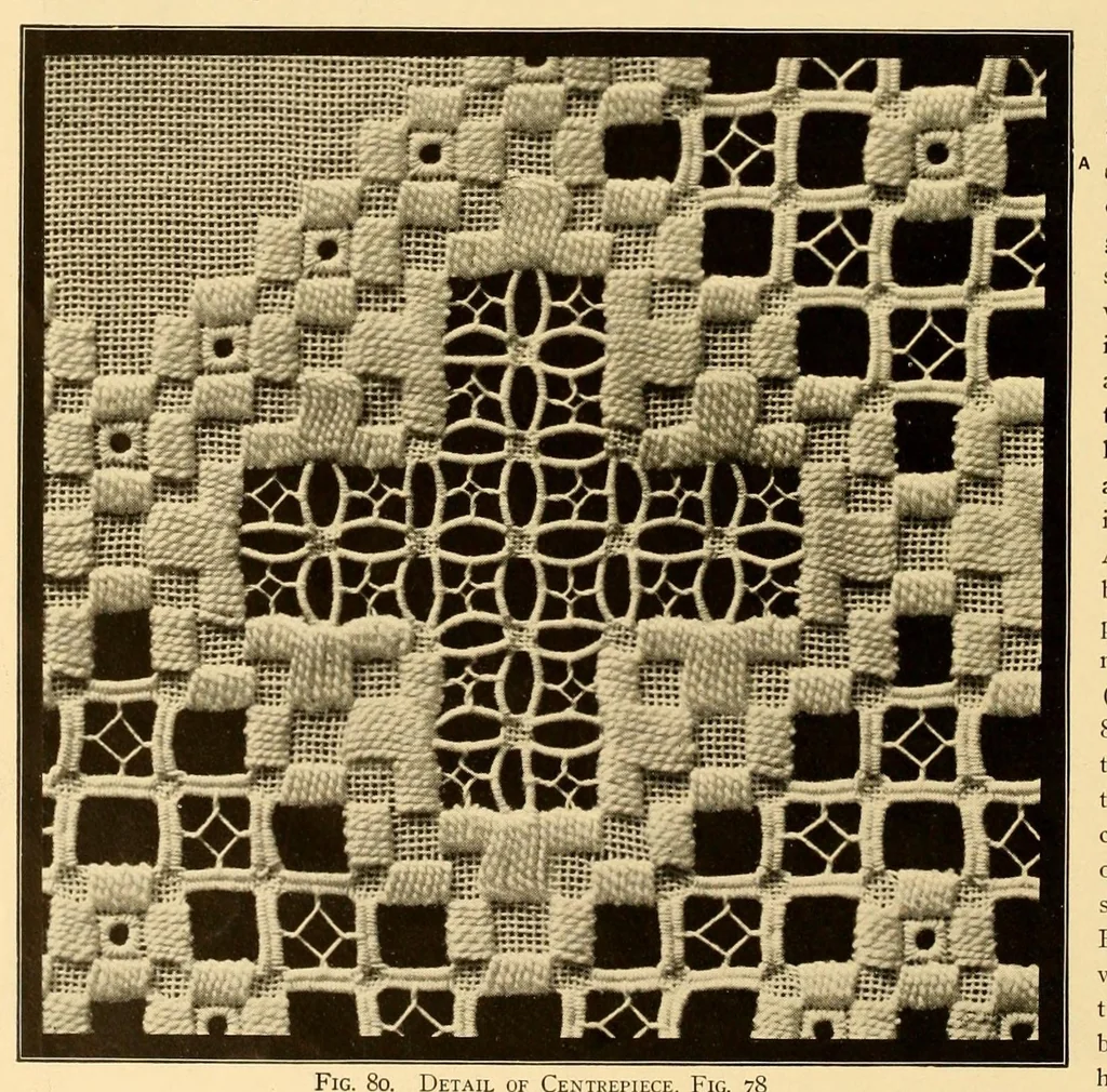 An illustration from The Priscilla Hardanger book; a collection of beautiful designs in Hardanger embroidery, 1909, leaf 52