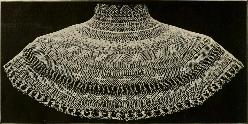 An illustration from The Priscilla netting book, containing full directions for making square and circular netting, and for the various stitches with which netting is ornamented, also a great number of finished pieces in the different varieties of netting and filet brodé, 1914, leaf 17