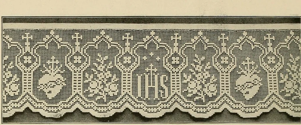 An illustration from The Priscilla netting book, containing full directions for making square and circular netting, and for the various stitches with which netting is ornamented, also a great number of finished pieces in the different varieties of netting and filet brodé, 1914, leaf 25