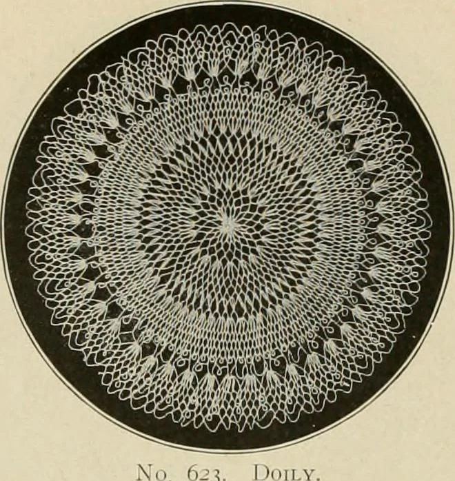 An illustration from The Priscilla netting book, containing full directions for making square and circular netting, and for the various stitches with which netting is ornamented, also a great number of finished pieces in the different varieties of netting and filet brodé, 1914, leaf 29