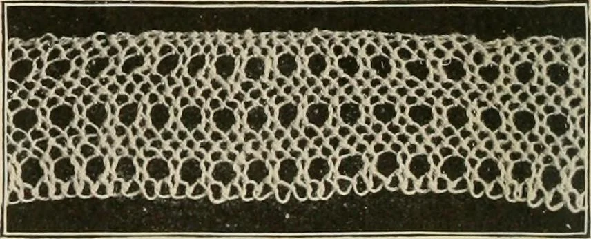 An illustration from The Priscilla netting book, containing full directions for making square and circular netting, and for the various stitches with which netting is ornamented, also a great number of finished pieces in the different varieties of netting and filet brodé, 1914, leaf 33
