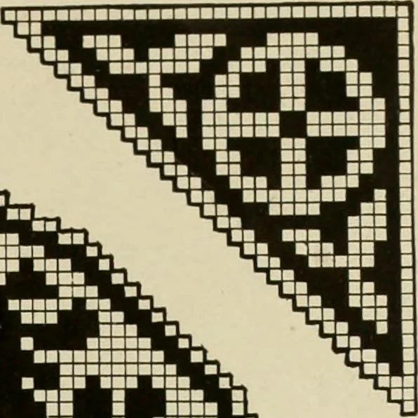 An illustration from The Priscilla netting book, containing full directions for making square and circular netting, and for the various stitches with which netting is ornamented, also a great number of finished pieces in the different varieties of netting and filet brodé, 1914, leaf 38
