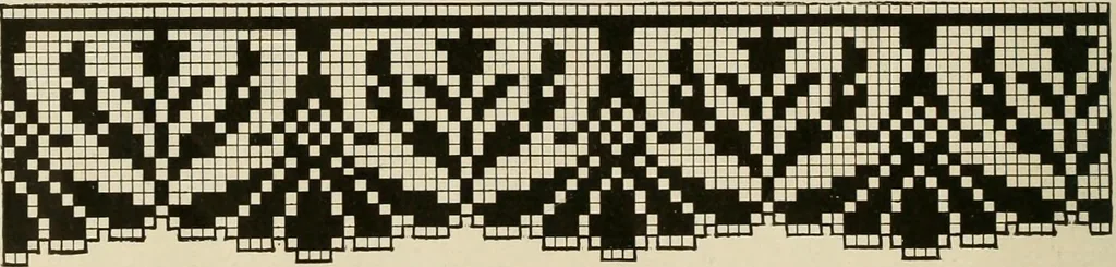 An illustration from The Priscilla netting book, containing full directions for making square and circular netting, and for the various stitches with which netting is ornamented, also a great number of finished pieces in the different varieties of netting and filet brodé, 1914, leaf 41