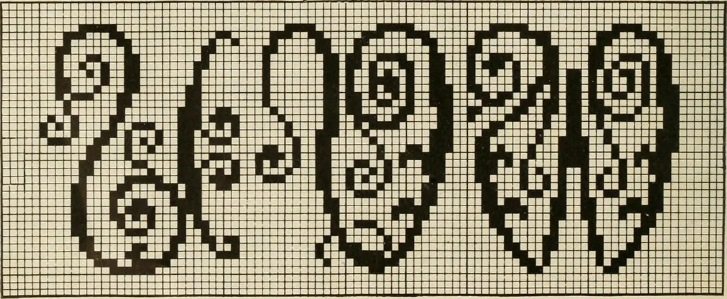 An illustration from The Priscilla netting book, containing full directions for making square and circular netting, and for the various stitches with which netting is ornamented, also a great number of finished pieces in the different varieties of netting and filet brodé, 1914, leaf 41