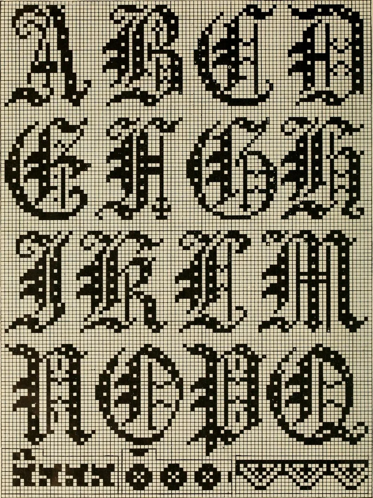 An illustration from The Priscilla netting book, containing full directions for making square and circular netting, and for the various stitches with which netting is ornamented, also a great number of finished pieces in the different varieties of netting and filet brodé, 1914, leaf 47