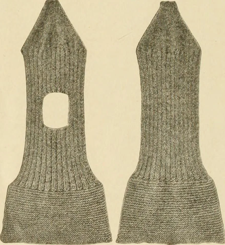 An illustration from The Priscilla war work book, including directions for knitted garments and comfort kits from the American Red cross, and knitted garments for the boy scout, 1917, leaf 11