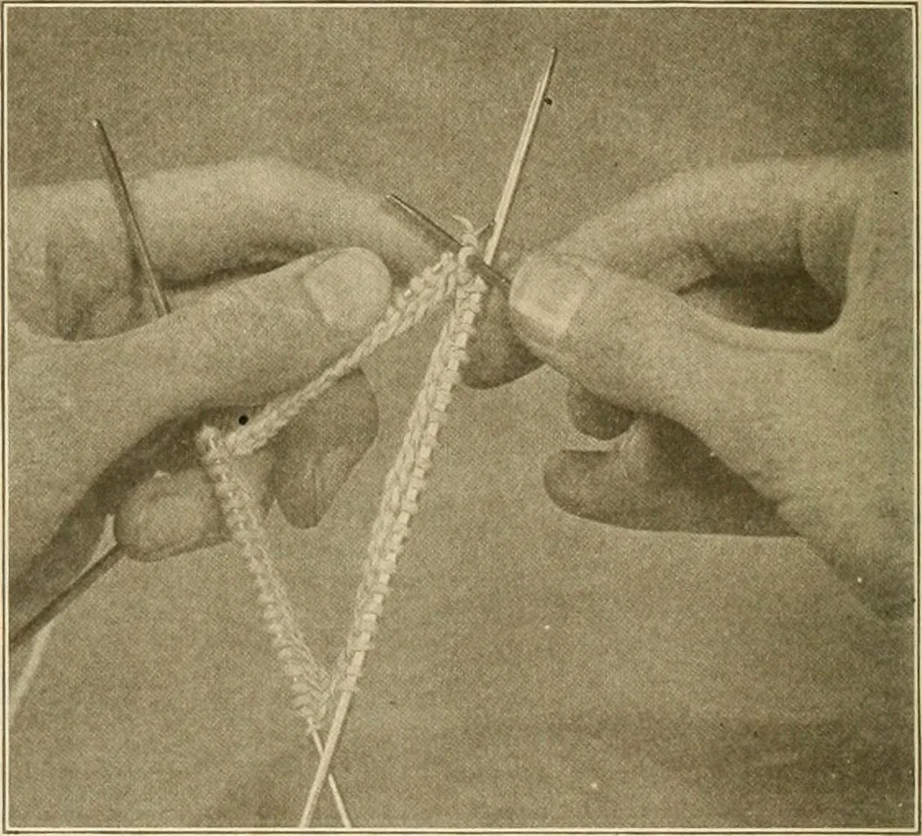 An illustration from The Priscilla war work book, including directions for knitted garments and comfort kits from the American Red cross, and knitted garments for the boy scout, 1917, leaf 13
