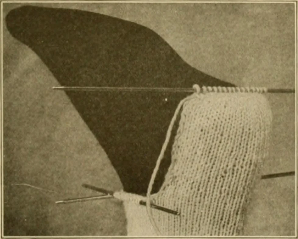 An illustration from The Priscilla war work book, including directions for knitted garments and comfort kits from the American Red cross, and knitted garments for the boy scout, 1917, leaf 14