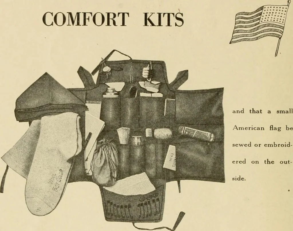 An illustration from The Priscilla war work book, including directions for knitted garments and comfort kits from the American Red cross, and knitted garments for the boy scout, 1917, leaf 23