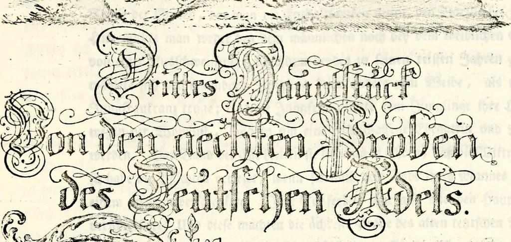 An illustration from Proben des hohen Teütschen Reichs Adels, oder, Sammlungen alter Denkmäler, Grabsteinen, Wappen, Inn- und Urschriften, u: d: nach ihrem wahren Urbilde aufgenommen unter offener Treüe bewähret und durch Anenbäume auch sonstige Nachrichten erkläret und erläuteret, 1775, leaf 104