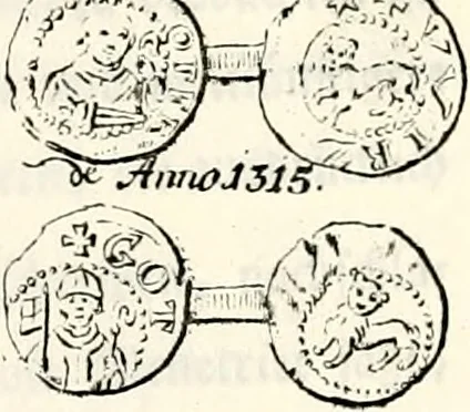 An illustration from Proben des hohen Teütschen Reichs Adels, oder, Sammlungen alter Denkmäler, Grabsteinen, Wappen, Inn- und Urschriften, u: d: nach ihrem wahren Urbilde aufgenommen unter offener Treüe bewähret und durch Anenbäume auch sonstige Nachrichten erkläret und erläuteret, 1775, leaf 228