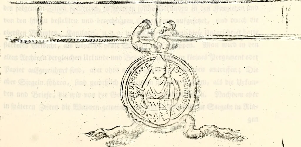 An illustration from Proben des hohen Teütschen Reichs Adels, oder, Sammlungen alter Denkmäler, Grabsteinen, Wappen, Inn- und Urschriften, u: d: nach ihrem wahren Urbilde aufgenommen unter offener Treüe bewähret und durch Anenbäume auch sonstige Nachrichten erkläret und erläuteret, 1775, leaf 262