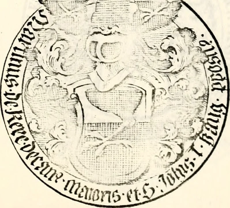An illustration from Proben des hohen Teütschen Reichs Adels, oder, Sammlungen alter Denkmäler, Grabsteinen, Wappen, Inn- und Urschriften, u: d: nach ihrem wahren Urbilde aufgenommen unter offener Treüe bewähret und durch Anenbäume auch sonstige Nachrichten erkläret und erläuteret, 1775, leaf 344