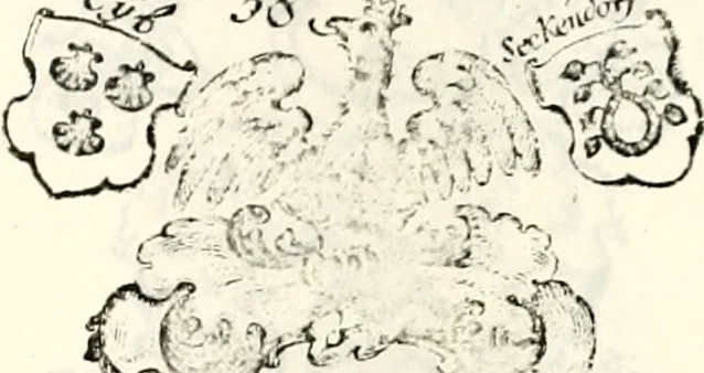 An illustration from Proben des hohen Teütschen Reichs Adels, oder, Sammlungen alter Denkmäler, Grabsteinen, Wappen, Inn- und Urschriften, u: d: nach ihrem wahren Urbilde aufgenommen unter offener Treüe bewähret und durch Anenbäume auch sonstige Nachrichten erkläret und erläuteret, 1775, leaf 370