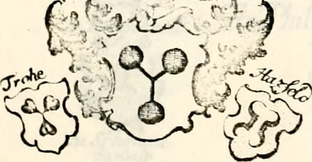 An illustration from Proben des hohen Teütschen Reichs Adels, oder, Sammlungen alter Denkmäler, Grabsteinen, Wappen, Inn- und Urschriften, u: d: nach ihrem wahren Urbilde aufgenommen unter offener Treüe bewähret und durch Anenbäume auch sonstige Nachrichten erkläret und erläuteret, 1775, leaf 374