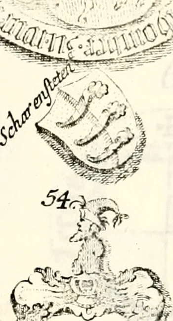An illustration from Proben des hohen Teütschen Reichs Adels, oder, Sammlungen alter Denkmäler, Grabsteinen, Wappen, Inn- und Urschriften, u: d: nach ihrem wahren Urbilde aufgenommen unter offener Treüe bewähret und durch Anenbäume auch sonstige Nachrichten erkläret und erläuteret, 1775, leaf 376