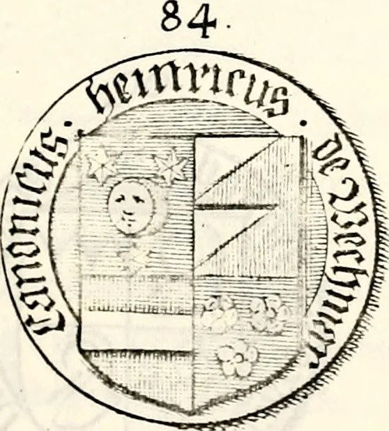 An illustration from Proben des hohen Teütschen Reichs Adels, oder, Sammlungen alter Denkmäler, Grabsteinen, Wappen, Inn- und Urschriften, u: d: nach ihrem wahren Urbilde aufgenommen unter offener Treüe bewähret und durch Anenbäume auch sonstige Nachrichten erkläret und erläuteret, 1775, leaf 386