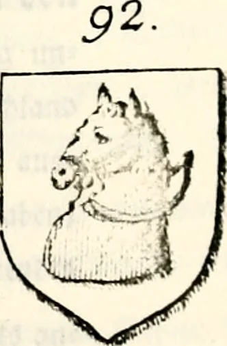 An illustration from Proben des hohen Teütschen Reichs Adels, oder, Sammlungen alter Denkmäler, Grabsteinen, Wappen, Inn- und Urschriften, u: d: nach ihrem wahren Urbilde aufgenommen unter offener Treüe bewähret und durch Anenbäume auch sonstige Nachrichten erkläret und erläuteret, 1775, leaf 388