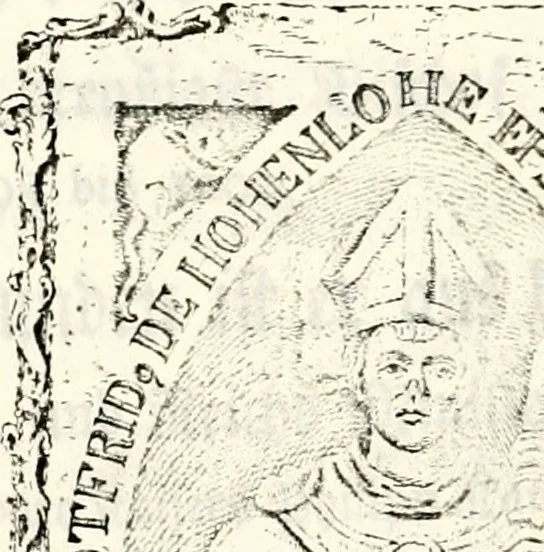 An illustration from Proben des hohen Teütschen Reichs Adels, oder, Sammlungen alter Denkmäler, Grabsteinen, Wappen, Inn- und Urschriften, u: d: nach ihrem wahren Urbilde aufgenommen unter offener Treüe bewähret und durch Anenbäume auch sonstige Nachrichten erkläret und erläuteret, 1775, leaf 526