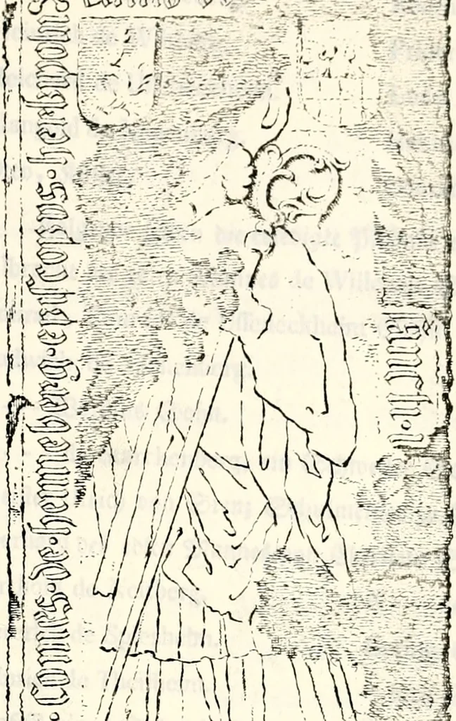 An illustration from Proben des hohen Teütschen Reichs Adels, oder, Sammlungen alter Denkmäler, Grabsteinen, Wappen, Inn- und Urschriften, u: d: nach ihrem wahren Urbilde aufgenommen unter offener Treüe bewähret und durch Anenbäume auch sonstige Nachrichten erkläret und erläuteret, 1775, leaf 548