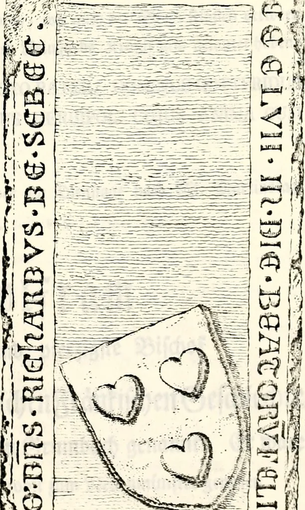 An illustration from Proben des hohen Teütschen Reichs Adels, oder, Sammlungen alter Denkmäler, Grabsteinen, Wappen, Inn- und Urschriften, u: d: nach ihrem wahren Urbilde aufgenommen unter offener Treüe bewähret und durch Anenbäume auch sonstige Nachrichten erkläret und erläuteret, 1775, leaf 566