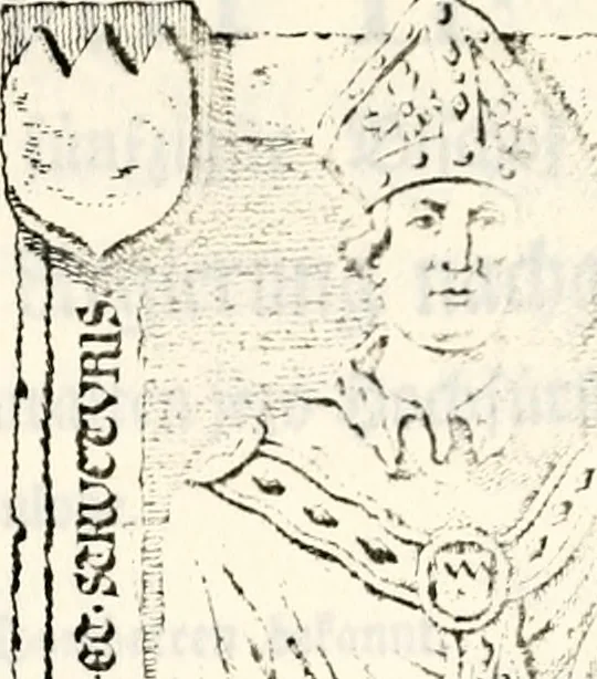 An illustration from Proben des hohen Teütschen Reichs Adels, oder, Sammlungen alter Denkmäler, Grabsteinen, Wappen, Inn- und Urschriften, u: d: nach ihrem wahren Urbilde aufgenommen unter offener Treüe bewähret und durch Anenbäume auch sonstige Nachrichten erkläret und erläuteret, 1775, leaf 584