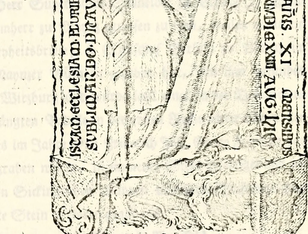 An illustration from Proben des hohen Teütschen Reichs Adels, oder, Sammlungen alter Denkmäler, Grabsteinen, Wappen, Inn- und Urschriften, u: d: nach ihrem wahren Urbilde aufgenommen unter offener Treüe bewähret und durch Anenbäume auch sonstige Nachrichten erkläret und erläuteret, 1775, leaf 584