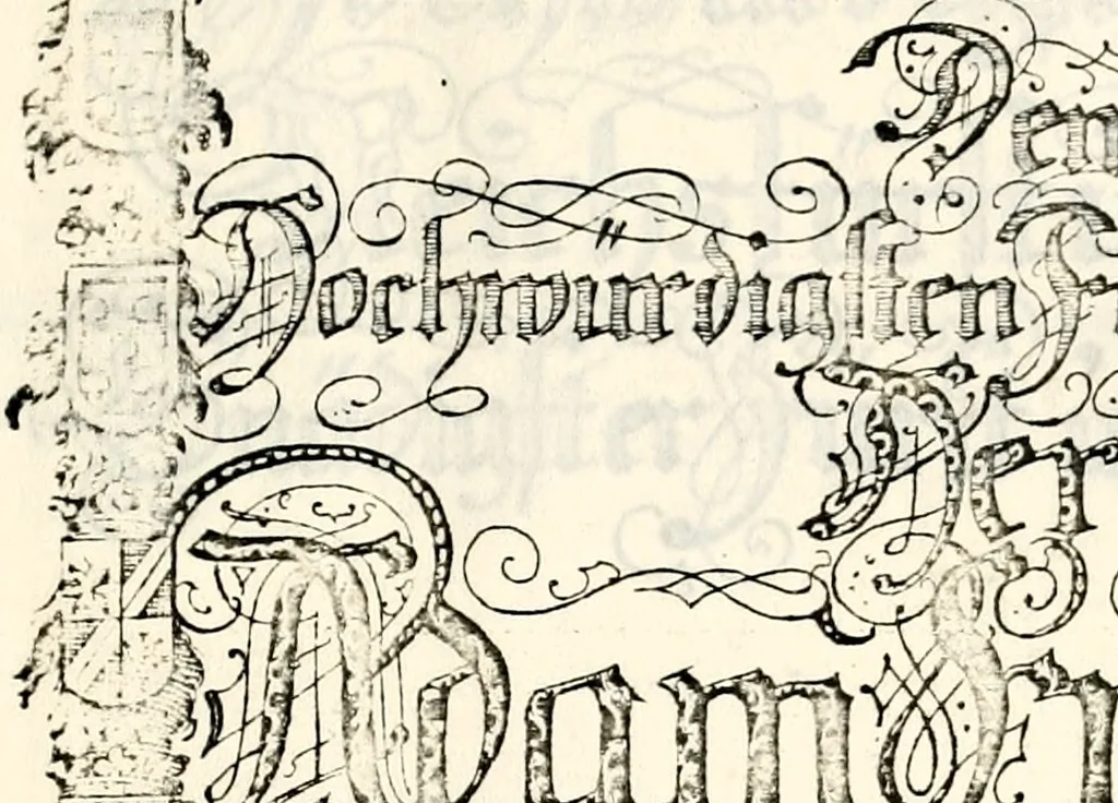 An illustration from Proben des hohen Teütschen Reichs Adels, oder, Sammlungen alter Denkmäler, Grabsteinen, Wappen, Inn- und Urschriften, u: d: nach ihrem wahren Urbilde aufgenommen unter offener Treüe bewähret und durch Anenbäume auch sonstige Nachrichten erkläret und erläuteret, 1775, leaf 6