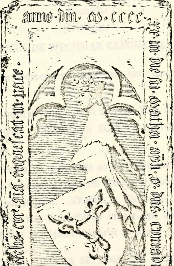 An illustration from Proben des hohen Teütschen Reichs Adels, oder, Sammlungen alter Denkmäler, Grabsteinen, Wappen, Inn- und Urschriften, u: d: nach ihrem wahren Urbilde aufgenommen unter offener Treüe bewähret und durch Anenbäume auch sonstige Nachrichten erkläret und erläuteret, 1775, leaf 624