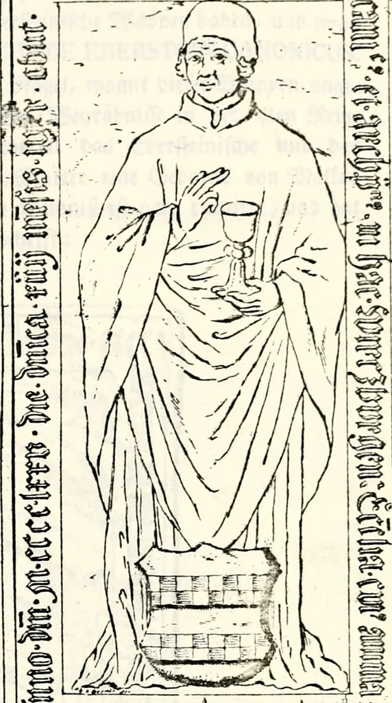 An illustration from Proben des hohen Teütschen Reichs Adels, oder, Sammlungen alter Denkmäler, Grabsteinen, Wappen, Inn- und Urschriften, u: d: nach ihrem wahren Urbilde aufgenommen unter offener Treüe bewähret und durch Anenbäume auch sonstige Nachrichten erkläret und erläuteret, 1775, leaf 632