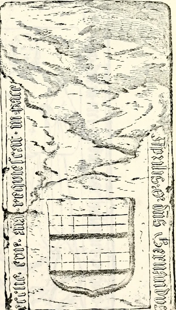 An illustration from Proben des hohen Teütschen Reichs Adels, oder, Sammlungen alter Denkmäler, Grabsteinen, Wappen, Inn- und Urschriften, u: d: nach ihrem wahren Urbilde aufgenommen unter offener Treüe bewähret und durch Anenbäume auch sonstige Nachrichten erkläret und erläuteret, 1775, leaf 636