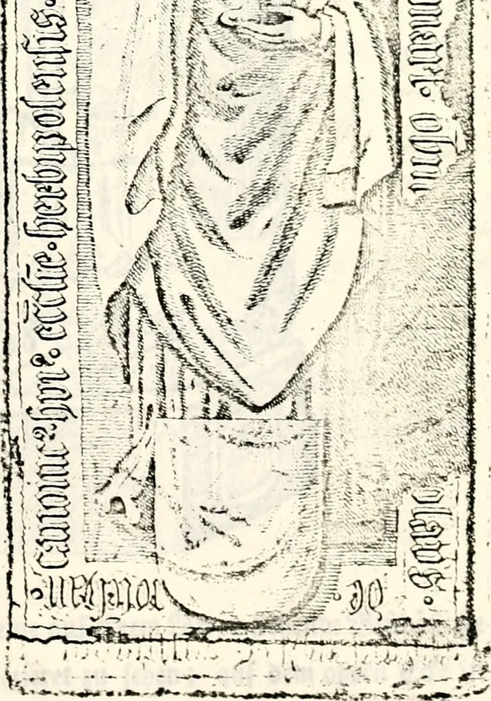 An illustration from Proben des hohen Teütschen Reichs Adels, oder, Sammlungen alter Denkmäler, Grabsteinen, Wappen, Inn- und Urschriften, u: d: nach ihrem wahren Urbilde aufgenommen unter offener Treüe bewähret und durch Anenbäume auch sonstige Nachrichten erkläret und erläuteret, 1775, leaf 640