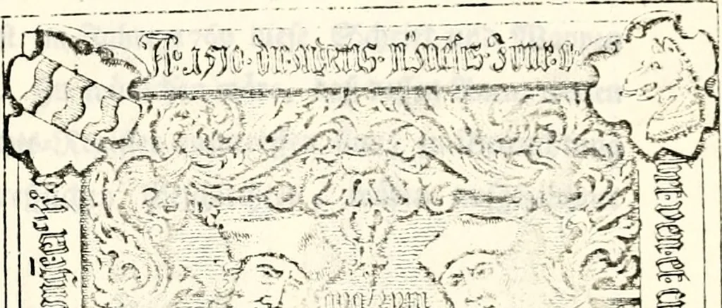 An illustration from Proben des hohen Teütschen Reichs Adels, oder, Sammlungen alter Denkmäler, Grabsteinen, Wappen, Inn- und Urschriften, u: d: nach ihrem wahren Urbilde aufgenommen unter offener Treüe bewähret und durch Anenbäume auch sonstige Nachrichten erkläret und erläuteret, 1775, leaf 664