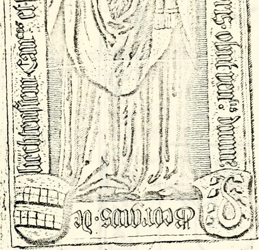 An illustration from Proben des hohen Teütschen Reichs Adels, oder, Sammlungen alter Denkmäler, Grabsteinen, Wappen, Inn- und Urschriften, u: d: nach ihrem wahren Urbilde aufgenommen unter offener Treüe bewähret und durch Anenbäume auch sonstige Nachrichten erkläret und erläuteret, 1775, leaf 690