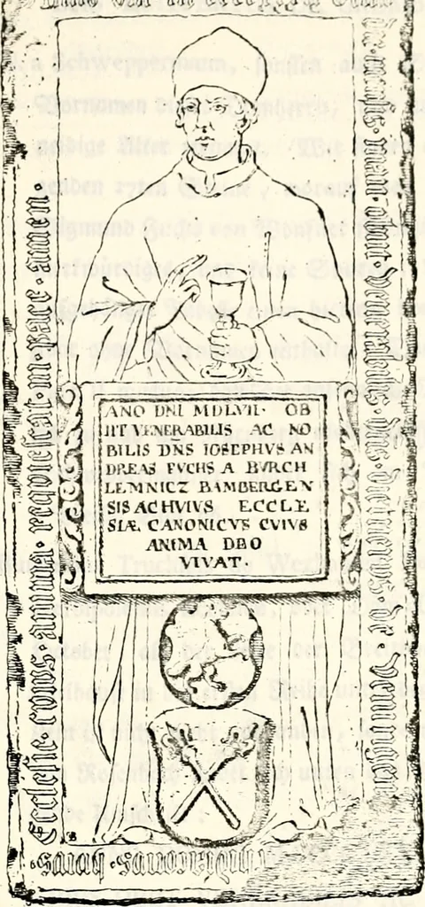 An illustration from Proben des hohen Teütschen Reichs Adels, oder, Sammlungen alter Denkmäler, Grabsteinen, Wappen, Inn- und Urschriften, u: d: nach ihrem wahren Urbilde aufgenommen unter offener Treüe bewähret und durch Anenbäume auch sonstige Nachrichten erkläret und erläuteret, 1775, leaf 698