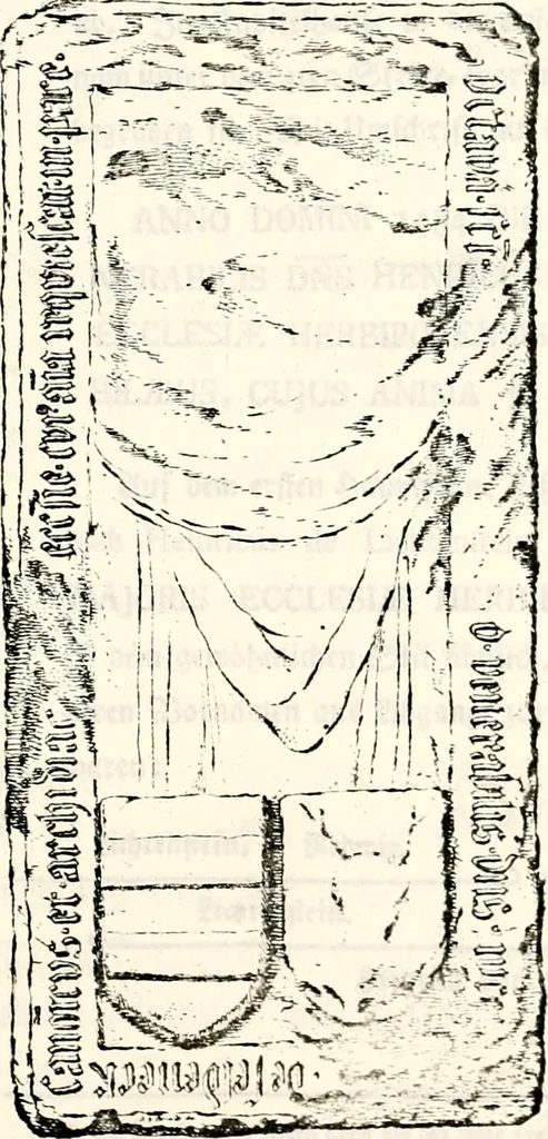 An illustration from Proben des hohen Teütschen Reichs Adels, oder, Sammlungen alter Denkmäler, Grabsteinen, Wappen, Inn- und Urschriften, u: d: nach ihrem wahren Urbilde aufgenommen unter offener Treüe bewähret und durch Anenbäume auch sonstige Nachrichten erkläret und erläuteret, 1775, leaf 714