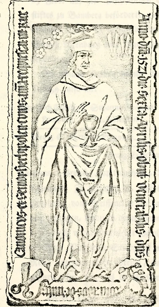 An illustration from Proben des hohen Teütschen Reichs Adels, oder, Sammlungen alter Denkmäler, Grabsteinen, Wappen, Inn- und Urschriften, u: d: nach ihrem wahren Urbilde aufgenommen unter offener Treüe bewähret und durch Anenbäume auch sonstige Nachrichten erkläret und erläuteret, 1775, leaf 734