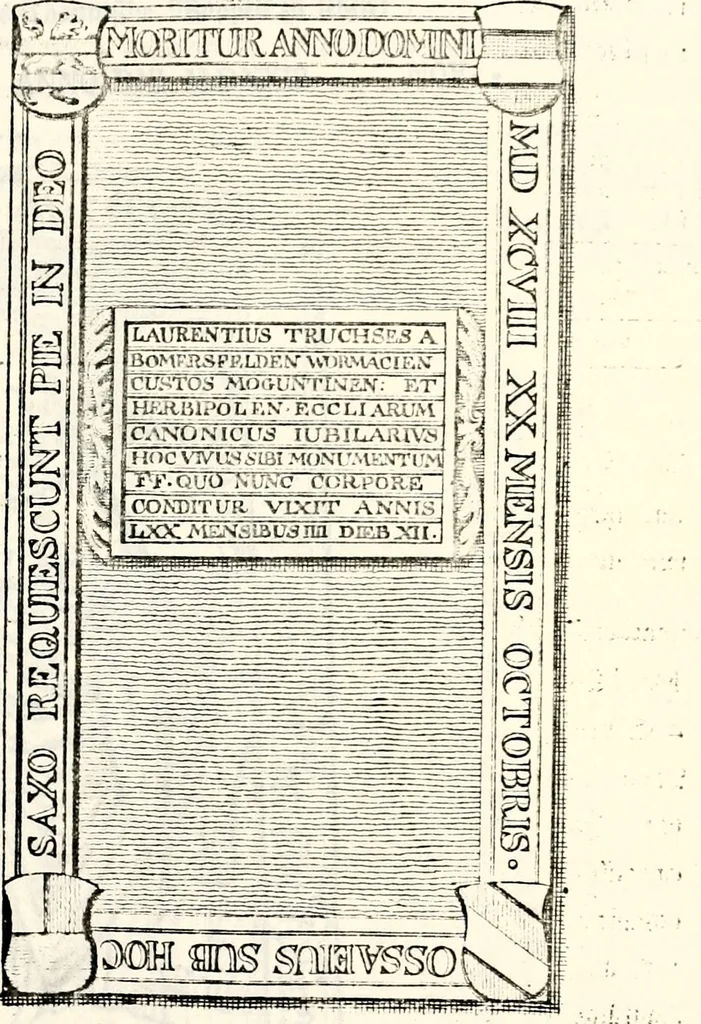 An illustration from Proben des hohen Teütschen Reichs Adels, oder, Sammlungen alter Denkmäler, Grabsteinen, Wappen, Inn- und Urschriften, u: d: nach ihrem wahren Urbilde aufgenommen unter offener Treüe bewähret und durch Anenbäume auch sonstige Nachrichten erkläret und erläuteret, 1775, leaf 752