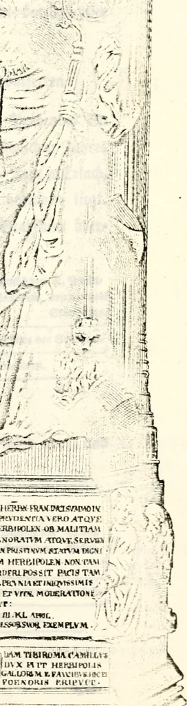 An illustration from Proben des hohen Teütschen Reichs Adels, oder, Sammlungen alter Denkmäler, Grabsteinen, Wappen, Inn- und Urschriften, u: d: nach ihrem wahren Urbilde aufgenommen unter offener Treüe bewähret und durch Anenbäume auch sonstige Nachrichten erkläret und erläuteret, 1775, leaf 772