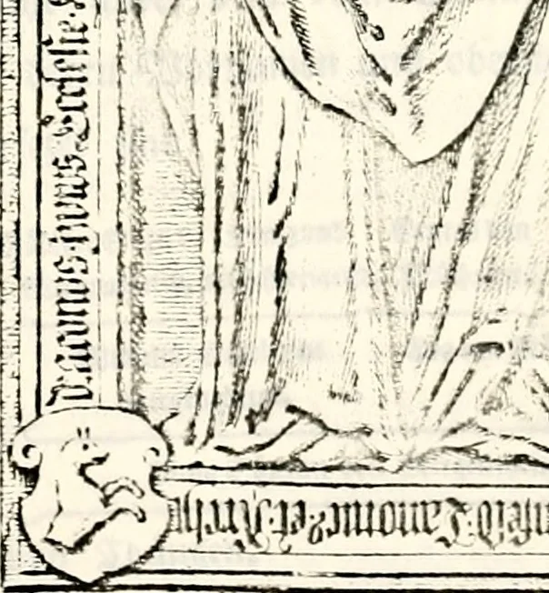 An illustration from Proben des hohen Teütschen Reichs Adels, oder, Sammlungen alter Denkmäler, Grabsteinen, Wappen, Inn- und Urschriften, u: d: nach ihrem wahren Urbilde aufgenommen unter offener Treüe bewähret und durch Anenbäume auch sonstige Nachrichten erkläret und erläuteret, 1775, leaf 784