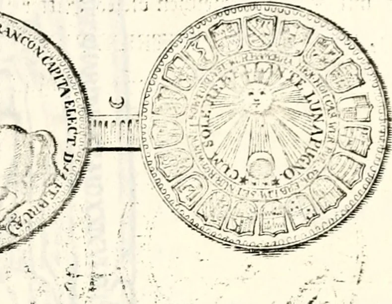 An illustration from Proben des hohen Teütschen Reichs Adels, oder, Sammlungen alter Denkmäler, Grabsteinen, Wappen, Inn- und Urschriften, u: d: nach ihrem wahren Urbilde aufgenommen unter offener Treüe bewähret und durch Anenbäume auch sonstige Nachrichten erkläret und erläuteret, 1775, leaf 796